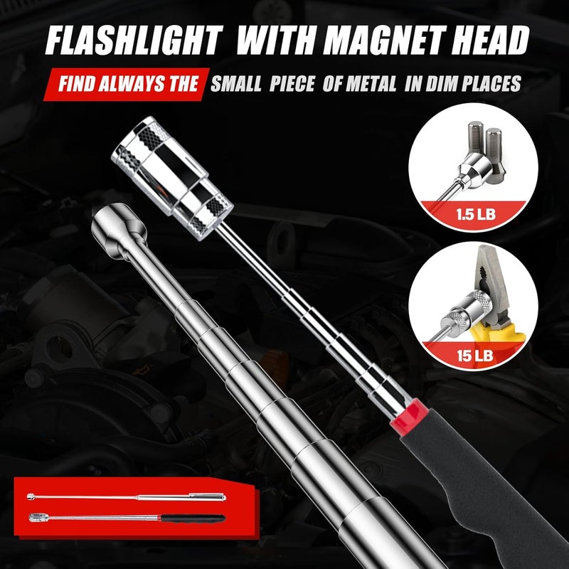 SYMNTEM Gifts for Dad, Telescoping Magnetic Pick Up Tool Set, Stocking Stuffers for Men, Extendable Magnet Flashlight with Inspection Mirror, Flexible LED Flashlight,Christmas Gifts for Men, Women - Image 5